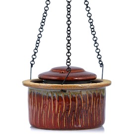 Byer of Maine Alcyon Hummingbird Feeder, Outdoor Hanging Feeder Water Moat for Ants, Dishwasher Safe, Red Ceramic Glaze, 6.5 oz.