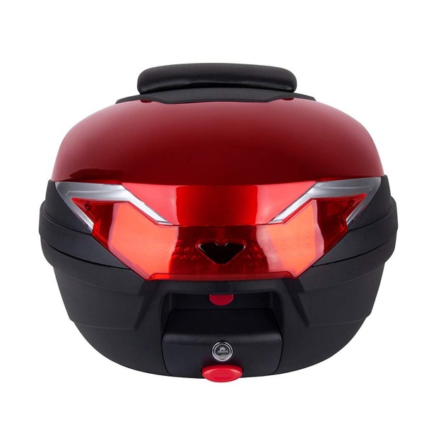 Comie Motorcycle Tour Tail Box Scooter Trunk Luggage Top Lock Storage Carrier Case with soft backrest and Quick-release System - 32L Capacity - Can Store (1) Full Helmet (Red)