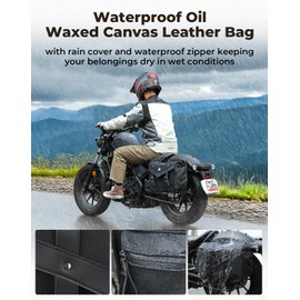 KEMIMOTO Motorcycle Side Bag Waterproof Vintage Oil Waxed Canvas Leather Universal Single Saddle Bag Compatible with Softail Dyna Sportster Cruiser (15L)