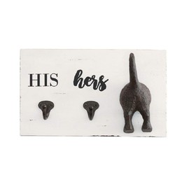 Mud Pie HIS, HERS & PUP WALL HOOK, White, Brown, 2.00" x 11.00"