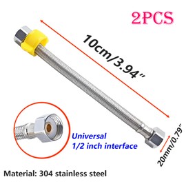 Qrity 2 Pieces G 1/2" x G 1/2" Stainless Steel Braided Hose Flexible Water Plumbing Pipe for Bathroom Toilet Taps Kitchen Sink Water Inlet Hoses, 10cm