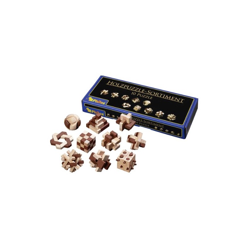Philos 6922 Wooden Puzzle Assortment with 10 Different Difficult Puzzle