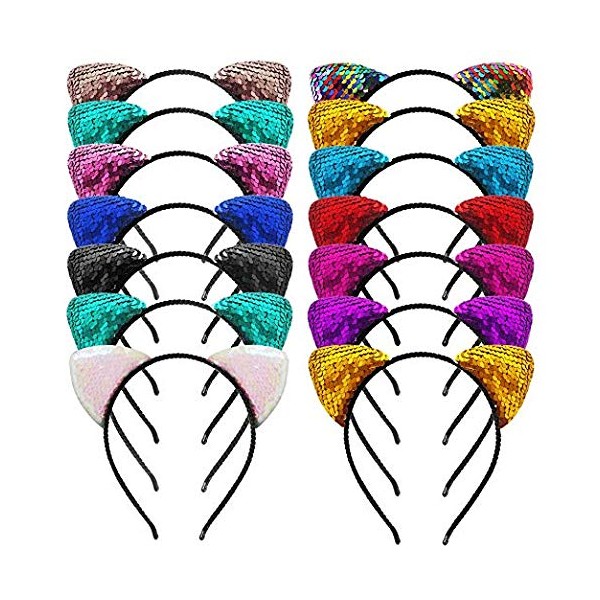 14 Pack Cat Ears Headband Glitter Sequins Cute Hairband Shiny Hair Hoops for Girls Women Daily Wearing and Party Decor
