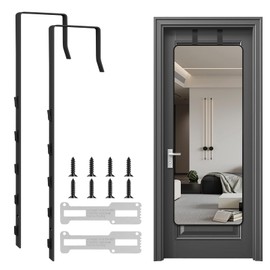 OXDFK 2 PCS Over The Door Mirror Hanger, Adjustable Door Mirror Hanger, Five-Hole Over The Doors-Mirrors Hook, Mirrors Doors Hangers with 2 Iron Filings and Screws (Black)