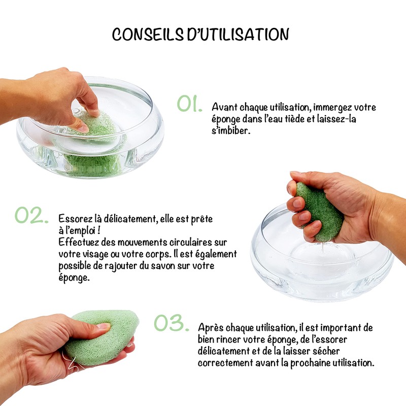 Organic Konjac Face Sponge Green Tea | Set of 4