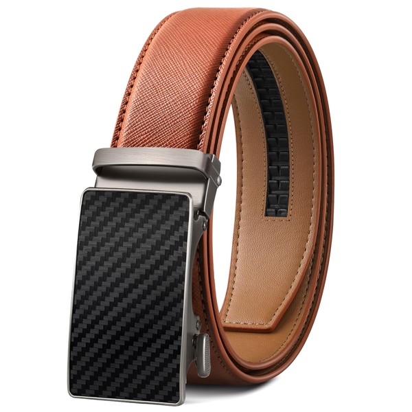 ITIEZY Men's Automatic Belt, Leather Belt Ratchet Without Holes, 35