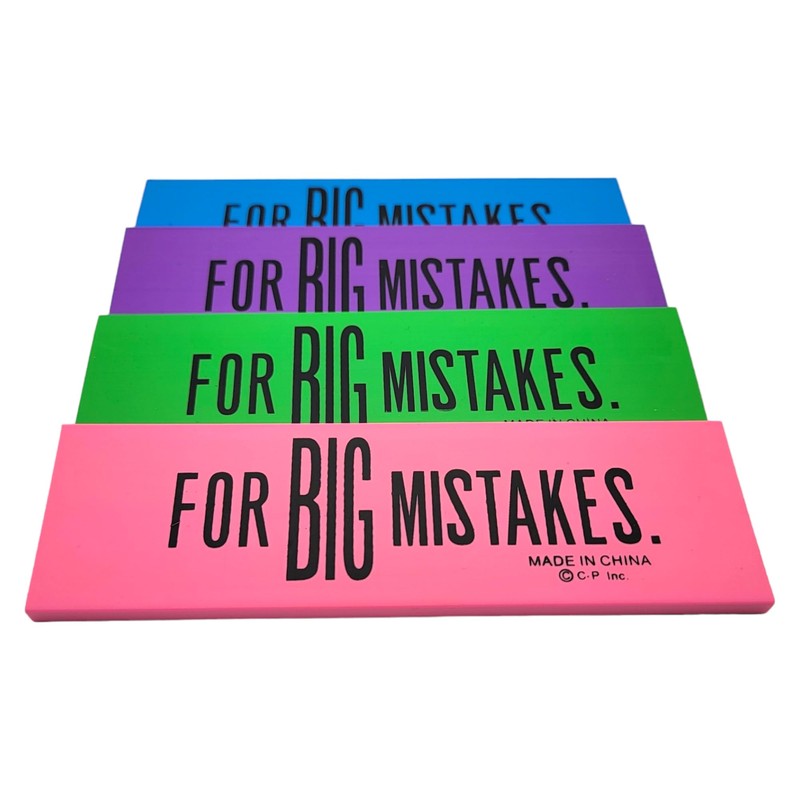 Huge 6.75" 'for Big Mistakes.' Colorful Rubber Pencil Erasers. Rectangular