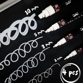 Mr. Pen- White Chalk Markers, 4 pcs, Assorted Size, Chalk Marker, Chalk Pen, Liquid Chalk Marker, Chalk Markers White, White Chalk Pen, Chalkboard Marker, White Chalkboard Marker, Chalkboard Pen
