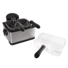 Deep Fryer - 4-Liter Electric Oil Fryer - 1 Large Basket and 2 Small for Dual Use - Stainless-Steel Cooker with Cool Touch Features by Classic Cuisine