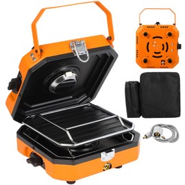 Adjustable 2-Burner Portable Stove with 16000 BTU, with Camping Grill and Carrying Bag, Portable Propane Camp Stove with 2 Burners & Piezo Ignition for Camping, Backyard BBQ,Tailgating (Orange)