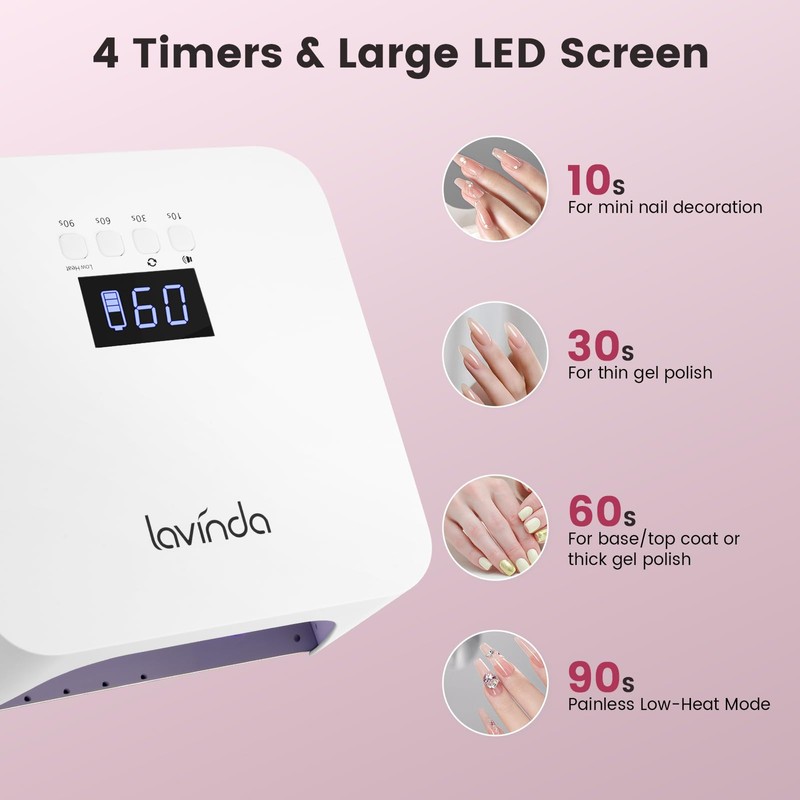 Lavinda 48W Nail Lamp, Rechargeable Cordless UV Light for Gel