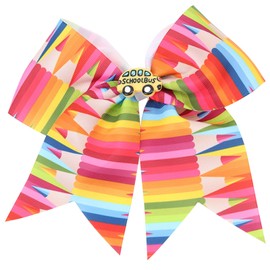 School Bows for Girls Teacher, School Hair Accessories Resin School Bus Designs With Pencil Bow Pattern - Back To School Ribbon - Durable Alligator Clips for Back to School Styling
