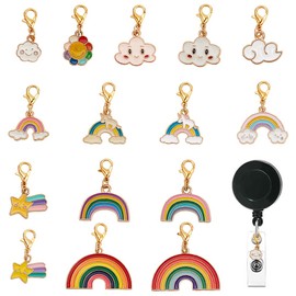 DELORIGIN 15 Style Rainbow Badge Roll Charm for Student Nurse Teacher Pack of 15 Care Badge Accessories Alloy in Cloud Shape for ID Name Plate Key Ring ID Holder