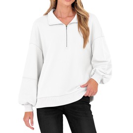 ANRABESS Womens Oversized Sweatshirts Quarter Zip Long Sleeve Comfy Casual Pullover Tops 2025 Fall Trendy Y2K Clothes White