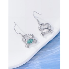 HPQQ Crab Earrings 925 Sterling Silver Turquoise Crab Dangle Earrings Ocean Beach Themed Jewelry Mother's Day Jewelry Gifts for Women