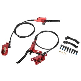 Bike Hydraulic Disc Brakes, 4 Piston Front Rear Brake Mountain CNC Bilateral Oil Brake(red) Bicycles Spare Parts