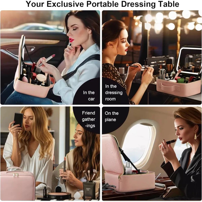 Maletin Estuche De Maquillaje Con Espejo Y Luz Led 3