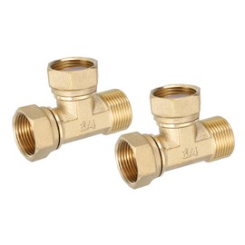 sourcing map Brass Tee Swivel Pipe Fitting, 3/4" (Female x Female x Male) 3 Way T-Connector Fitting Coupler for Air Conditioner Refrigeration Plumbing, 2pcs
