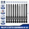WORKPRO 10pcs Slotted Phillips Screwdriver Bit Set, S2 Steel Magnetic
