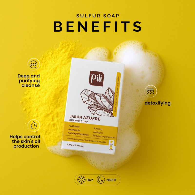 Pili Natural Sulfur Soap Bars (3 Pack) Jabón de azufre