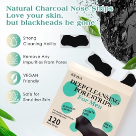 Blackhead Remover Pore Strips for Men (120 Strips) Deep Cleansing Nose - Charcoal Blockage Removal Size / 남성용 블랙헤드 리무버 모공 스트립 (120 스트립) 딥 클렌징 코 - 숯 막힘 제거 Size