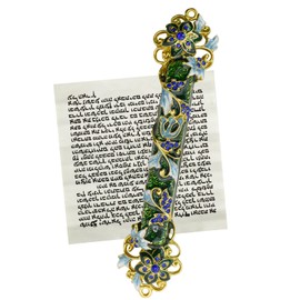 MrMrKura Mezuzah with Scroll for Door, Enamel&Zinc Alloy Blessing Mezuzah Case for Door, Colored Painted Mezuzha Scroll Kosher for Jewish Gifts/Jewish Decor, Christmas (Dark Green, 1.37x5.98 in)