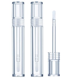 AKOAK 2 Pcs Empty Lip Balm Tube, Clear Lip Gloss Container, Refillable Lipstick Makeup Container, Lip Gloss Brush Applicator, DIY Lip Sample, Women's Travel Lip Balm Bottle