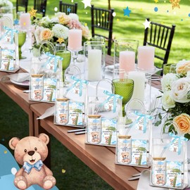 Reallnaive 6 Set Bear Baby Shower Game Prizes for Player Winners Tumblers with Lids Straws Roller for Face Pens Spiral Notebooks Gift Bags for Baby Bridal Shower Wedding Game Favors