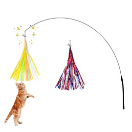 Andiker Cat Wand Toy with 2 PCS 12 Inches Replaceable Colorful Rainbow Tassels and Little Bells Funny and Interesting Cat Toys for Indoor Cats Keeping Fit (Tassels, 2, Count)