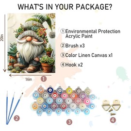 MBNTJHT DIY Easy Gnome Paint by Numbers Kit for Adults,Unframed Succulents Gnome Oil Paint by Number Kits for Beginner,Acrylic Painting Kits for Home Wall Decor 16X20 Inch.
