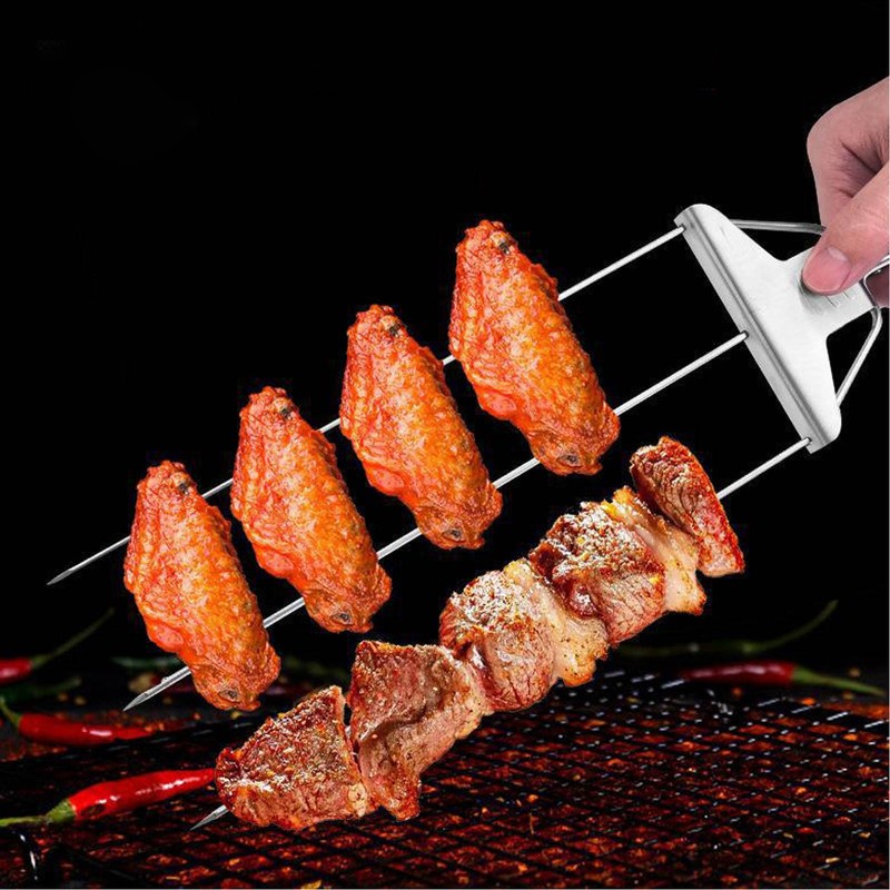 Skewer 3 Prong Stainless Steel Reusable Skewers Easy Food Removal