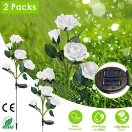 2pcs Solar Powered LED Decorative Lamp Outdoor Rose Flower Water Resistant Pathway Stake Lights for Garden DecorColor: Yellow Color