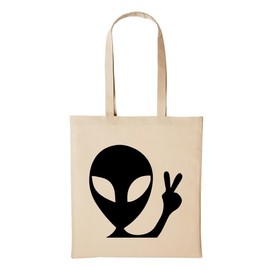 huuraa Jute Bag Alien Peace Space UFO All Gift Idea for Men and Women Cotton Bag for Friends and Family, beige