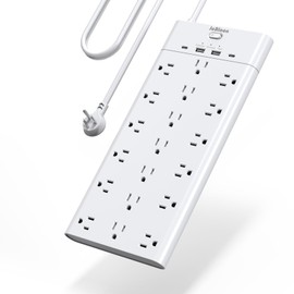 Power Strip Surge Protector, JcBlaon 19 Widely Spaced Outlets with 4 USB Ports, 5FT Flat Plug Heavy Duty Extension Cord with Multiple Outlets, 1875W/15A, 2100J, Wall Mount Holes for Home, Office, Dorm