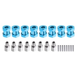 QUARKZMAN 8 Stück 12mm Radnabenadapter Kombinierer Kupplung, Aluminium 15mm Verlängerung mit Mutternverschluss für 1/10 RC Crawler Auto Teile, Blau