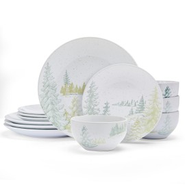 Pfaltzgraff Tranquil Trails Forest 12 Piece Dinnerware Plate Bowl Set, Service for 4