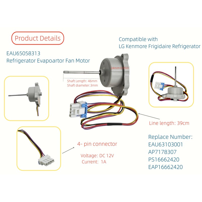 EAU65058313 Refrigerator Condenser Fan Motor Fit for LG Kenmore Freezer