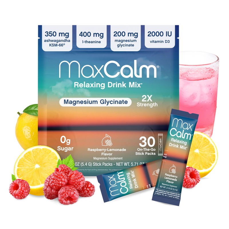 Max Calm Relaxing Drink Mix | Raspberry-Lemonade Flavor | Magnesium