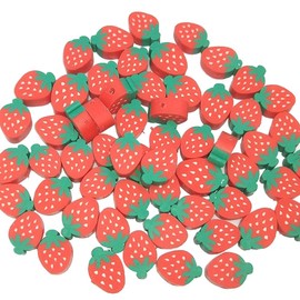 JIHUOO 100 Pcs Fruit Polymer Clay Beads Clay Bead Charms Fruit Theme Spacer Beads Jewelry Making Accessories for Necklace Bracelet Strawberry