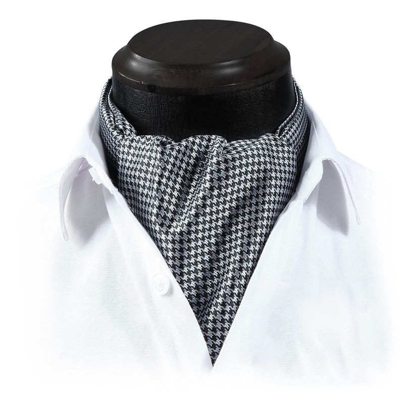 HISDERN Tie Scarf Black and White Men's Wedding Ascot Tie