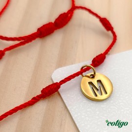 cotigo Bracelet 7 Red Knot with Initial Letters A Z Stainless Steel Lucky Charm and Protection Bracelet for Couples and Friendship Adjustable Jewellery, Stainless Steel