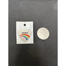 Vintage 1980s 80s Rainbow Heart Name Pin “Andrea” For Hat Bag Jacket Shirt