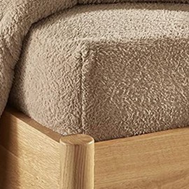 Olivia Rocco Teddy Fleece Extra Deep Fitted Sheet Cosy Warm Fluffy Fitted Bed Sheets, Double Taupe