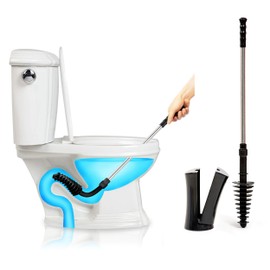 ToiletShroom Revolutionary Plunger, Squeegee, Clog Remover, Drain Cleaner, Bathroom Toilet Dredge Tool, Stainless Steel Handle with Caddy Holder, Оne Расk, Black