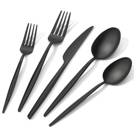 KINGSTONE Silverware Set, 40-Piece Flatware Set Cutlery Set Premium 18/10 Stainless Steel, Tableware Include Forks Knives Spoons for Home Kitchen Restaurant Wedding, Dishwasher Safe,Black