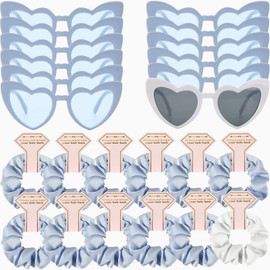Loanzeg Satin Bridesmaid Scrunchies Bachelorette Hair Ties Set of 12 sunglasses Bridal Shower No Damage Hairties ideas Gift for Wedding Party Favors Bridesmaid Proposal Gifts (White&Dusty Blue)