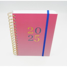 Sixstore 2025 Diary A5 Day to Page Diary Wiro Bound A5 DAP Diary, Day A Page Desk Diary with Elastic Closure Band, Red