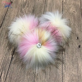 Furryvalley Faux Fur Pompom 6pcs DIY Crafts Fluffy Balls for Hat Shoes Scarves with Snap Fastener Removable Knitting Hat Accessories 6 Inch Extra Large(Colorful)