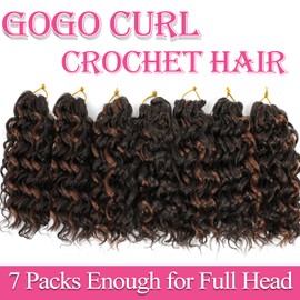 Gogo Curl Crochet Hair 10 Inch Short Curly Crochet Hair for Black Women Beach Curl Water Wave Curly Crochet Braids Hair, Deep Wave Synthetic Braiding Hair Extensions (10 inch 7 Packs P4/30)