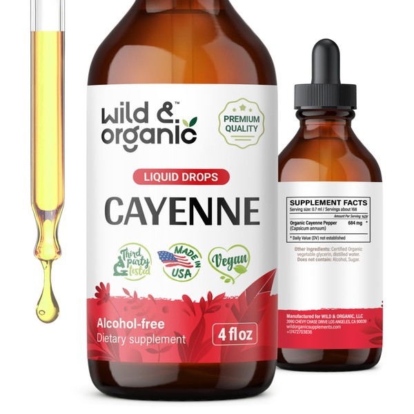 Cayenne Pepper Supplements - Organic Cayenne Pepper Tincture - Cayenne Pepper Liquid Drops - Vegan, Alcohol Free - 4 fl oz